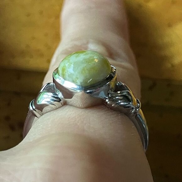 Natural Connemara Marble Sterling Silver Heart Claddagh Ring Size 8 - Picture 2 of 9